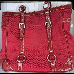 Coach Gallery Tote Signature Red Jacquard Patent Leather
